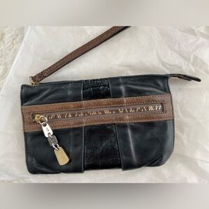 See By Chloe Black and Brown Leather Wristlet Charm Clutch